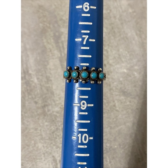 Native American Zuni Turquoise Petit Point Ring Sz 8 Snake Eyes Arrow - Picture 9 of 10